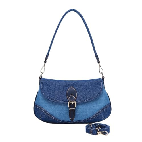 Denim Shoulder Bag for Women - Vintage Chic Blue Jean Purse with Premium Canvas & Structured Design, Versatile Hobo Crossbody Bag with 2 Straps-for Casual & Urban Styles