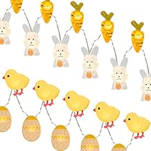EAMBRITE Set of 2 Easter Lights for Easter Decorations 10Ft 60 LED Easter Fairy Lights Eggs Chick & Carrot Bunny String Lights Battery Operated Set with Timer for Spring Indoor Decor Home Party Tree