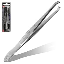 Solingen Germany Slant Tip Stainless Steel Eyebrow & Facial Hair Hand-Filed Made in Germany (Nickel)