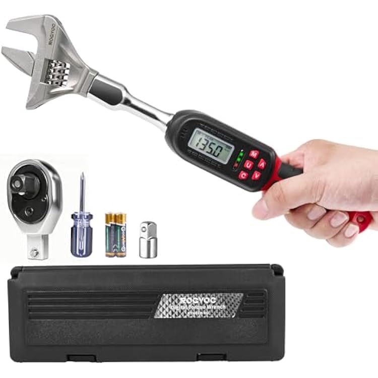 Adjustable Digital Torque Wrench 5-100 ft.lb/6.8-135 N.m,Electronic Torque Wrench with 42 mm Open End, 2% Accuracy, LED Buzzer Alert, for HVAC
