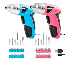 Hi-Spec Electric Screwdriver 27pc 3.6V Pink USB Small Power Screwdriver Set and 27pc 3.6V Blue USB Small Power Electric Screwdriver Set