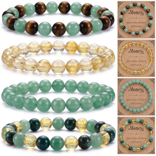 Kingdder 4set Wealth Money Attraction Bracelet for Women Men Good Luck Feng Shui Bracelet Natural Healing Crystal Jewelry