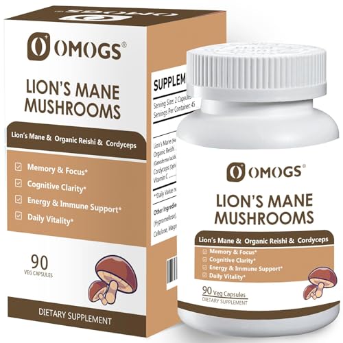 OMOGS Mushroom Complex Supplement Capsules 10:1 Extract, Lions Mane Supplement with Cordyceps, Reishi, for Brain Health, Memory Support, Focus & Immune System