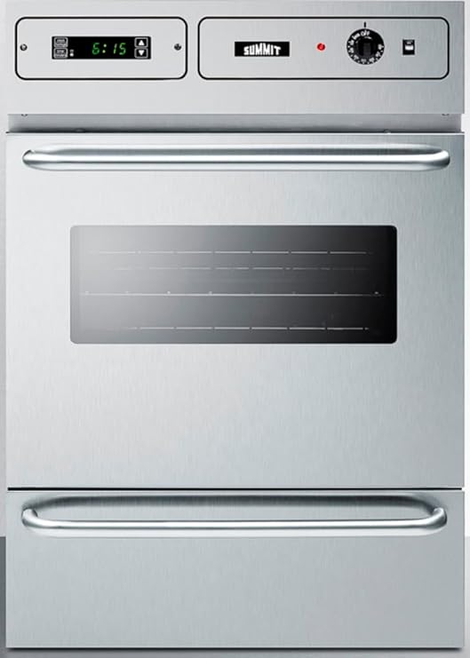 Summit Appliance TEM755BKW 24" Wide 115V Electric Wall Oven in Stainless Steel, Professional Towel Bar Handles, Adjustable Oven Racks, Broiler Function, Dial Controls, 35"H x 24"W x 24.5"D