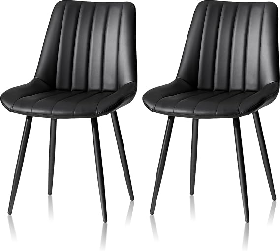 TUKAILAi Black Dining Chairs Set of 2, PU Leather Chair with Metal Legs, Upholstered Kitchen Dining Room Chairs, Modern Furniture Home Office (Black)