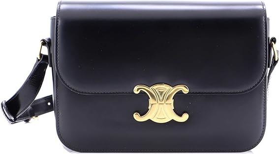 Pre-Loved Triomphe Shoulder Bag Smooth Calfskin Medium, Black