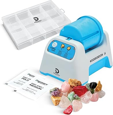 DiscoveryTM Rock Tumbler Starter Kit Stone Polishing Set with Rocks, Grit, Gem Case| STEM Science Project Kit for Kids & Beginners| Cool Toy for Boys & Girls Ages 8