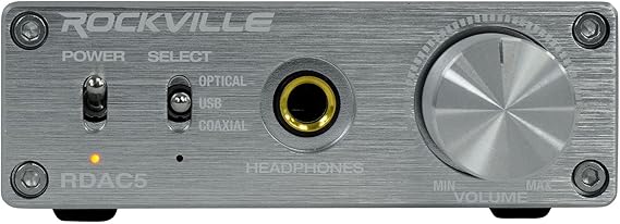 Rockville RDAC5S 24-Bit/192kHz DAC USB/Optical/RCA/Headphone Amp, Lossless Audio, Headphone Amplifier, Compact Black Design, for Audiophiles and Home Theater