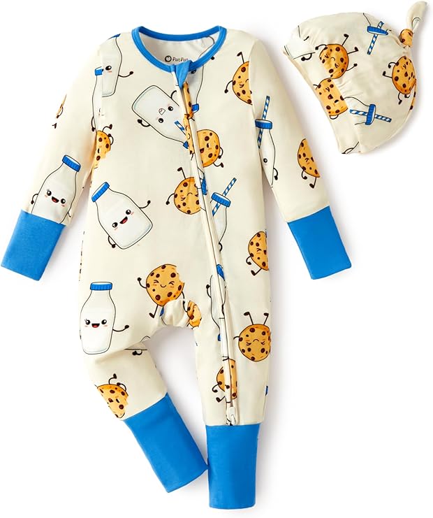 PATPAT Baby Girl Boy Footie Clothes, Bamboo Viscose, 2-Way Zipper, Fold-Over Mittens & Cuffs with Hat/Headband
