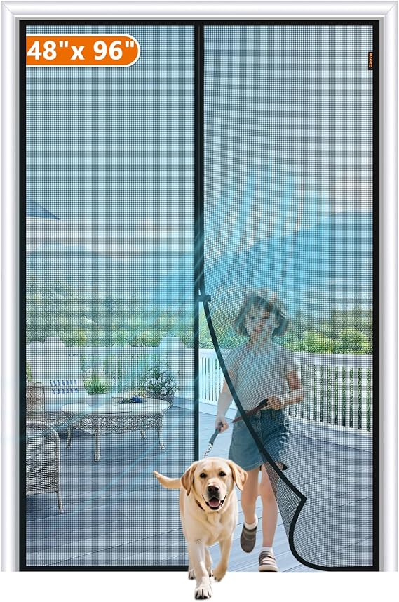 MAGZO Magnetic Screen Door Fit Door Size 48 x 96 Inch, Actual Screen Size 50" x 97" Magnet Screen Curtain for Sliding Door-Black