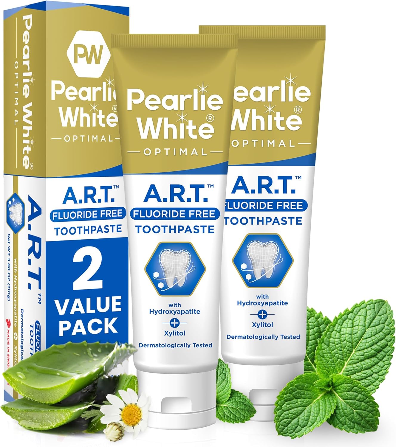 Pearlie White Active Remineralization Toothpaste - Fluoride Free 3.8oz, 110gm - Non Fluoride Remineralizing Toothpaste for Tooth Enamel Repair | Contains Hydroxyapatite and Xylitol, Pack of 2