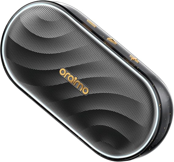 Oraimo SpaceBox Bluetooth Speaker, Portable Wireless Speakers with Heavy Bass, Bluetooth 5.4, LED Light, Exclusive App, 3 EQ Modes Small Wireless Speaker for Home Outdoor, Black