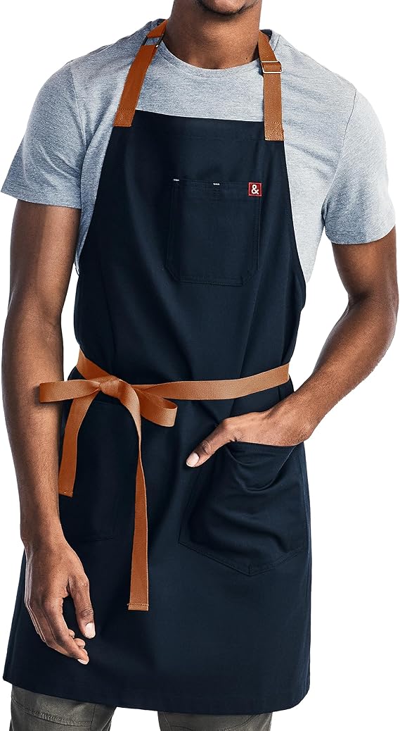 hedley & bennett Essential Apron Adjustable Bib Chef Apron with 3 Pockets & Towel Loop 12oz Cotton Canvas Midnight Blue